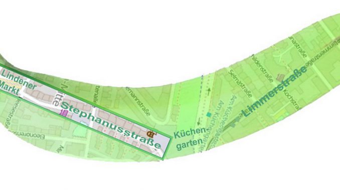 Grüne Banane, Kartenausschnitt Stephanusstraße und Lindener Marktplatz als autofreie Zone