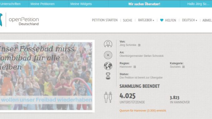 Bildschirmfoto Petition Fössebad erfolgreich